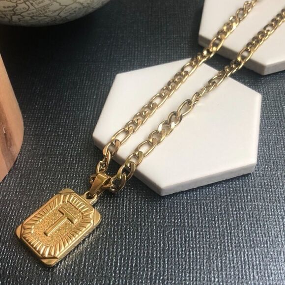 Unisex Gold Initial Block Letter Chain Necklace - Picture 8 of 10